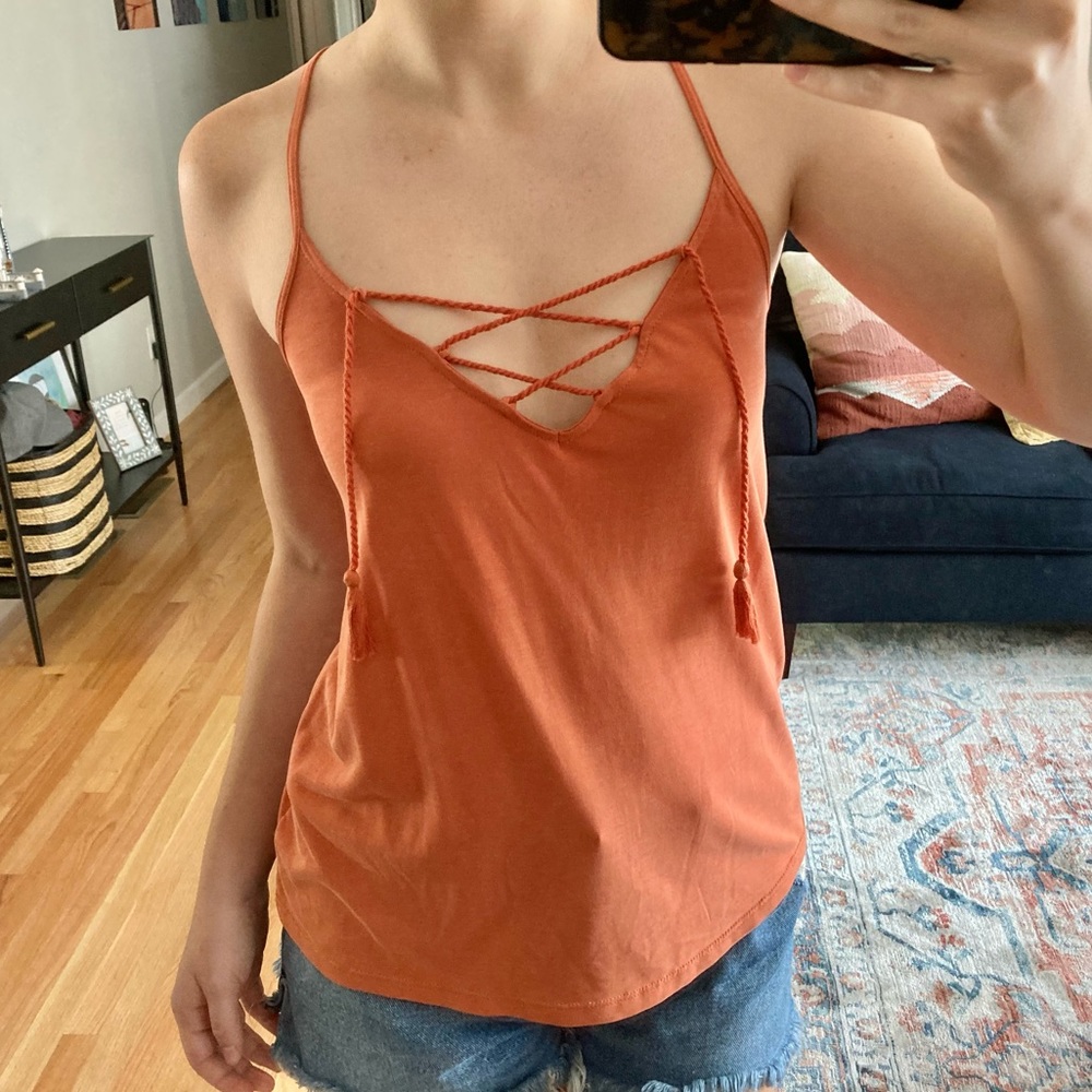 Abercrombie Burnt Orange Lace Up Tassel Tank XS